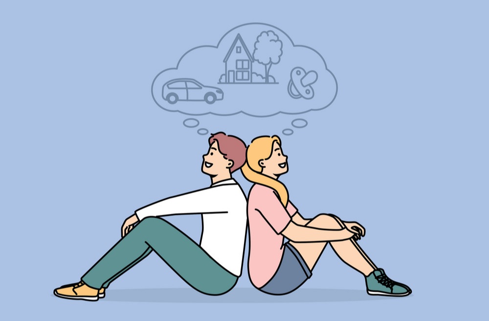young-couple-dream-of-bright-future-together-vector-45822660